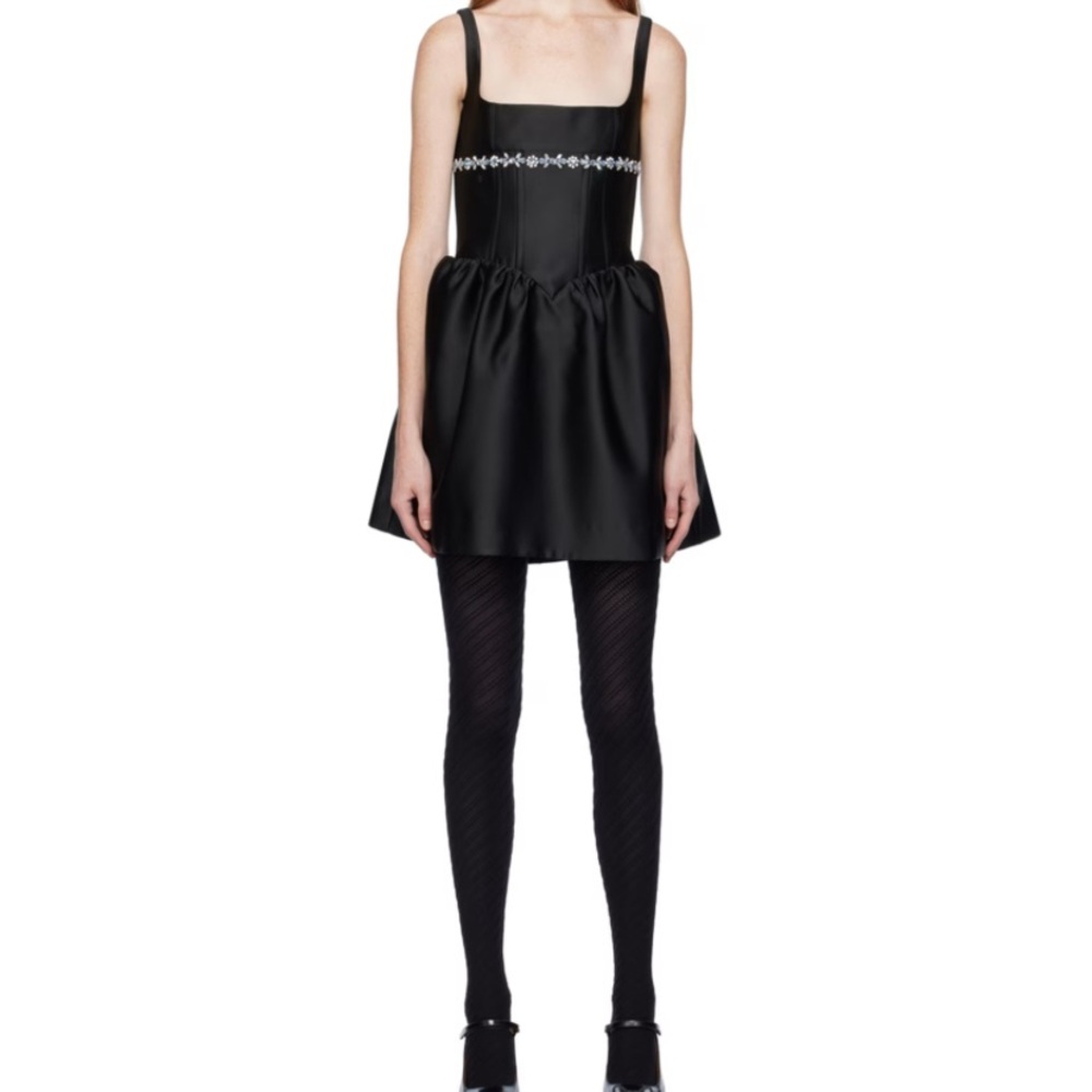 Black Embellished Mini Sundress for Cocktail